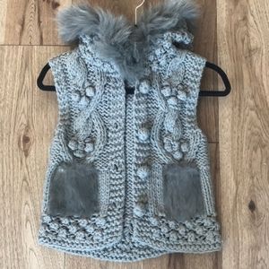 Alberto Makali gray knit rabbit fur hooded vest M